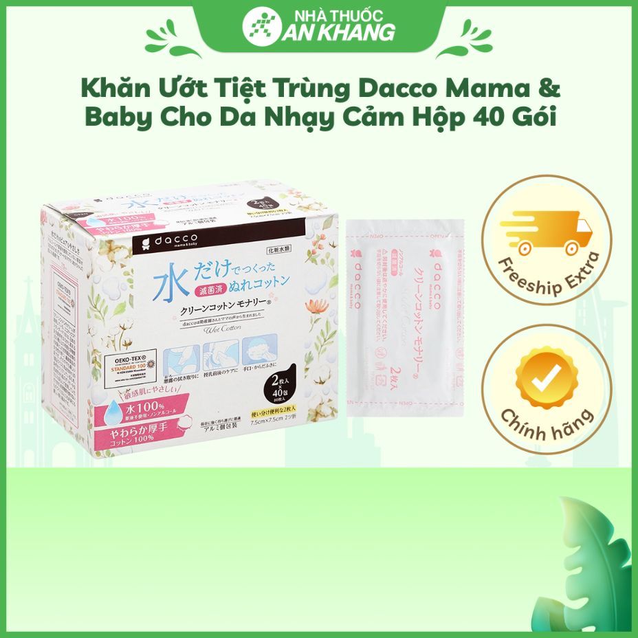 Khăn ướt tiệt trùng Dacco Mama & Baby cho da nhạy cảm hộp 40 gói