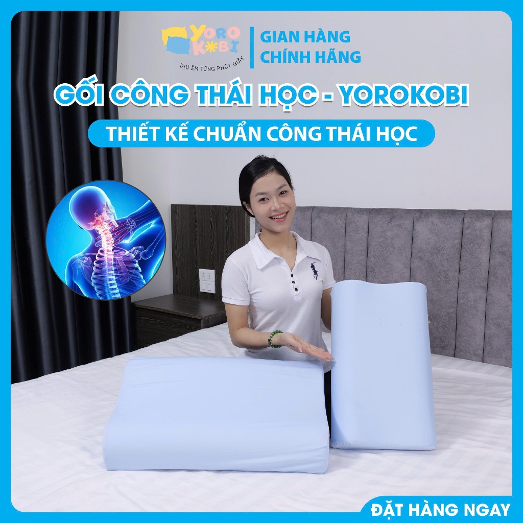 Gối ngủ nhanh công thái học Yorokobi, giúp ngủ sâu giấc, giảm đau mỏi cổ vai gáy, mút cao su non mềm