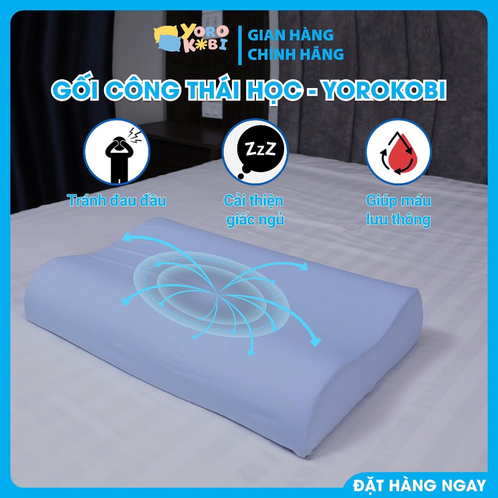 Gối ngủ công thái học Yorokobi thiết kế uốn lượn chống đau mỏi cổ vai gáy mềm thoáng khí, ngủ nhanh