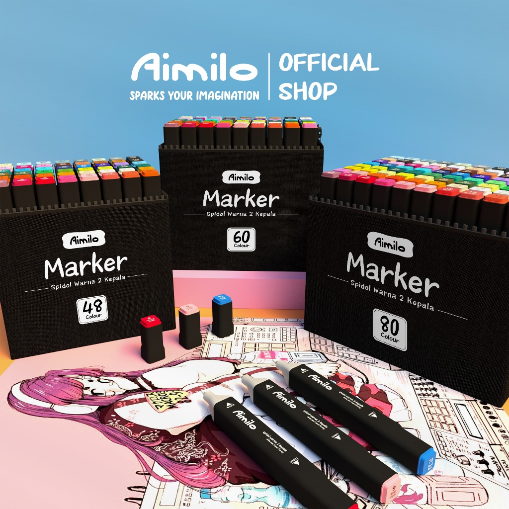 Aimilo 48/60/80 Cây Bút màu Marker Touch Cool 2 Đầu tô màu dạ vẽ tranh ...