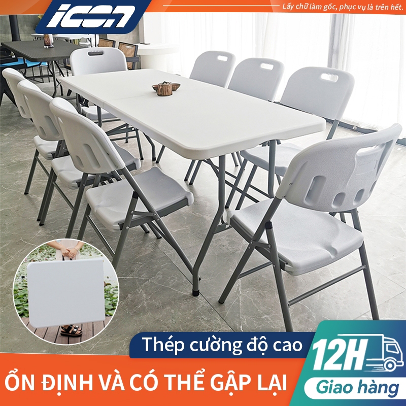 ICON Bàn gấp ngoài trời bàn dài sân bàn ăn đơn giản bàn ăn ngoài trời sân thượng căn hộ nhỏ bàn dài bàn ghế nhựa