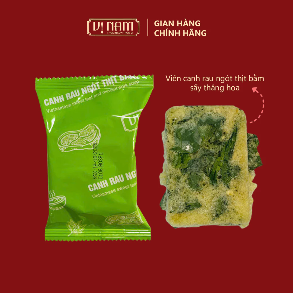 Viên canh sấy thăng hoa: Canh rau ngót thịt bằm - ăn liền - Vị Nam hộp 6 viên - canh lười