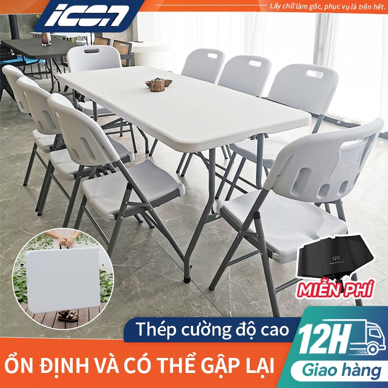 ICON Bàn gấp ngoài trời bàn dài sân bàn ăn đơn giản bàn ăn ngoài trời sân thượng căn hộ nhỏ bàn dài bàn ghế nhựa