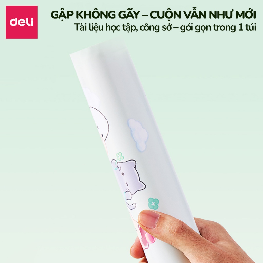 Túi file đựng tài liệu A4 Deli Obakenu xinh xắn, clear bag bìa đựng tài liệu văn phòng phẩm lưu trữ hồ sơ giấy tờ