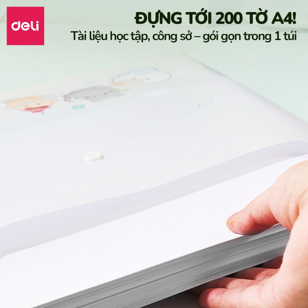 Túi file đựng tài liệu A4 Deli Obakenu xinh xắn, clear bag bìa đựng tài liệu văn phòng phẩm lưu trữ hồ sơ giấy tờ