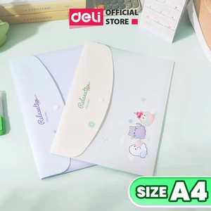 Combo 2 túi file đựng tài liệu A4 Deli Obakenu xinh xắn, clear bag bìa đựng tài liệu văn phòng phẩm lưu trữ hồ