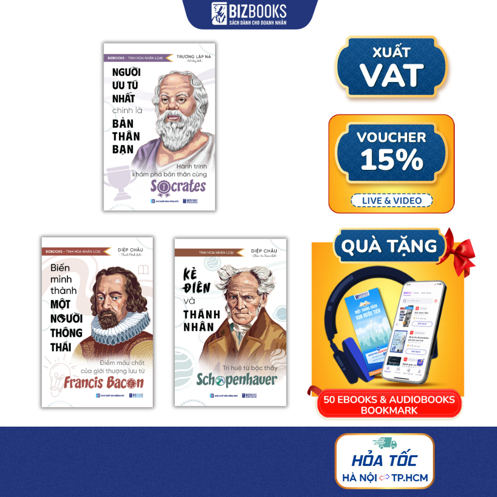 Combo Sách Schopenhauer, Sokrates, Francis Bacon:Kẻ Điên Và Thánh Nhân, Người Ưu Tú Nhất, Người Thông Thái - Bizbooks