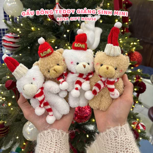 Gấu bông Teddy Mini Giáng Sinh đội mũ len, đeo khăn quàng cổ. Quà tặng noel ý nghĩa Rosa Gift House