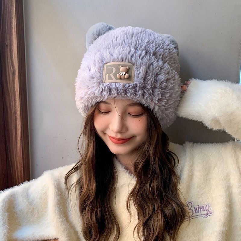 Mũ len nữ, Mũ beanie mũ lông cừu tai mèo SLEEPYCHIC giữ ấm mùa đông phong cách hàn quốc