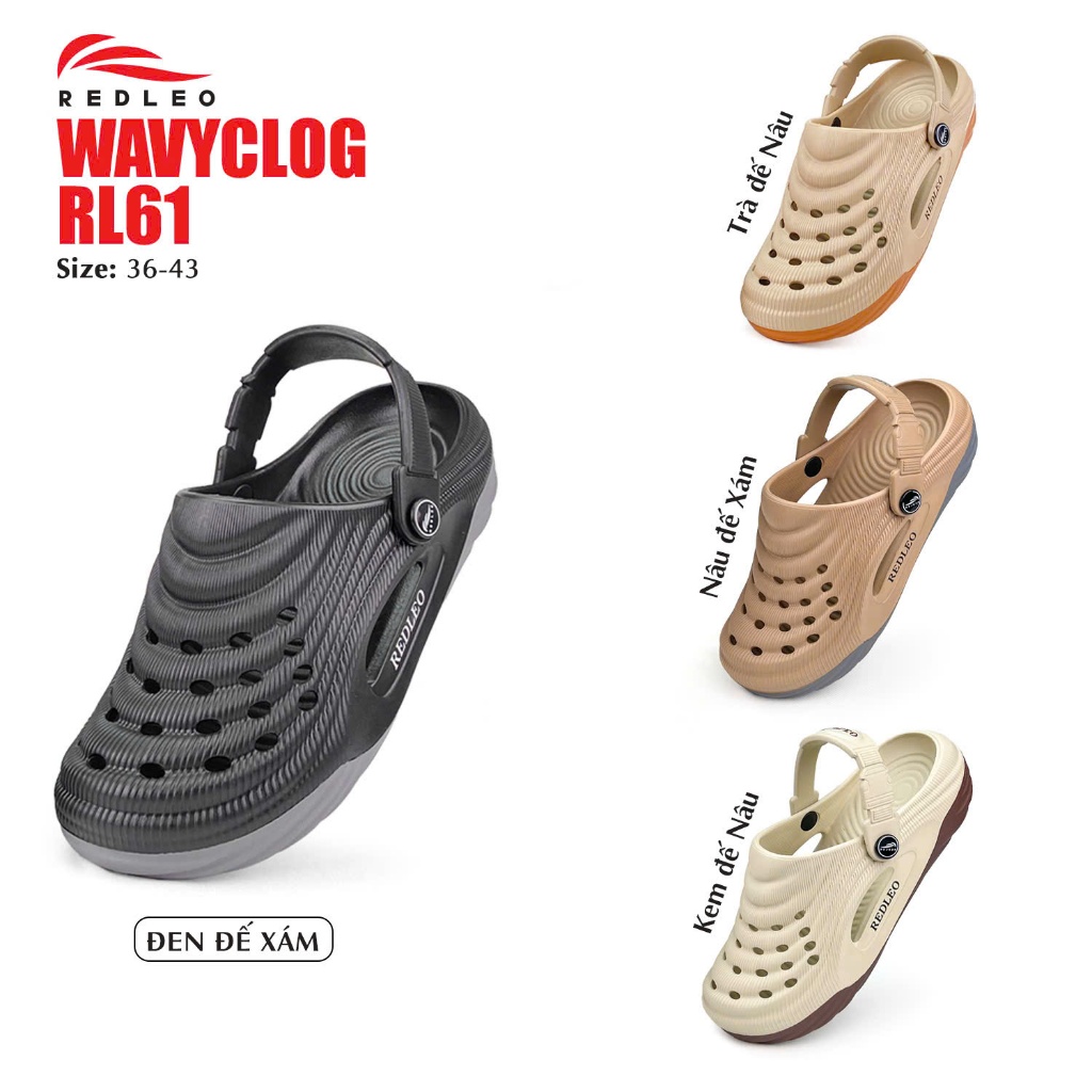Dép Sục REDLEO Wavy Đúc Nguyên Khối Unisex Siêu Nhẹ Phối Màu Thời Trang Đế Rãnh Sâu Chống Trượt RL61