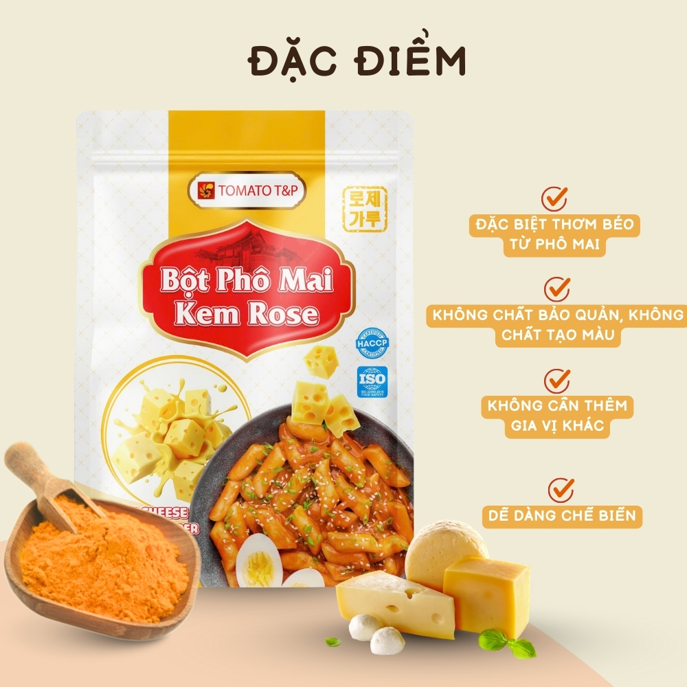 Bột Phô Mai Kem Rose Tomato T&P Gói 1Kg Nấu Sốt Tokbokki, Bánh Gạo Hàn Quốc, Sốt Phô Mai Mì Ý