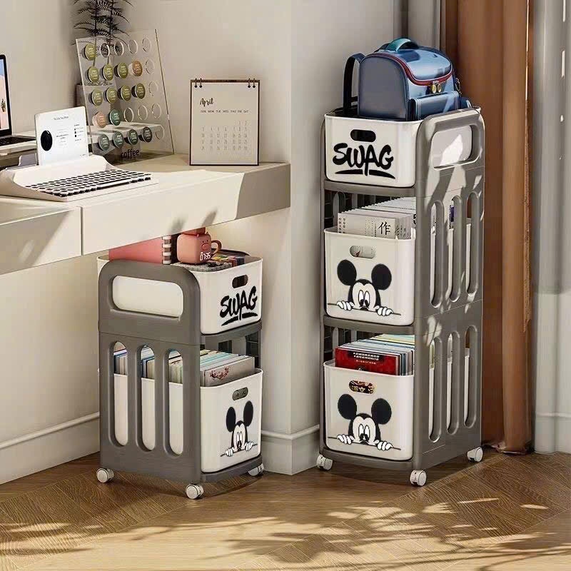 Tủ nhựa MicKey 2-3 tầng để đồ Linoi có bánh xe. Kệ sắp xếp đồ dùng cho bé đa năng khay tháo rời