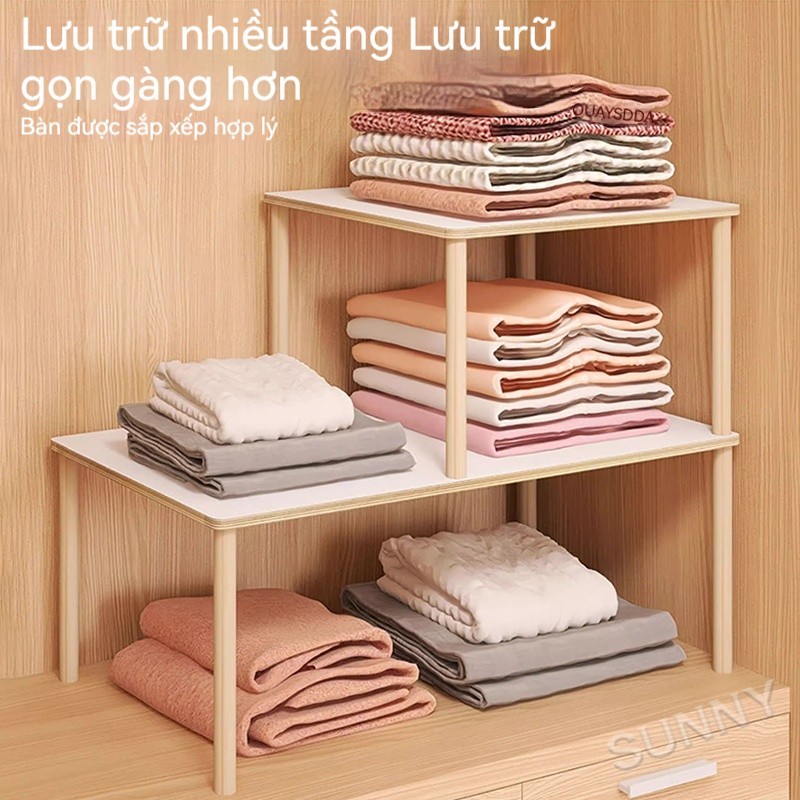 Kệ chia tầng tủ quần áo Ngăn đồ gấp gọn Tăng diện tích lưu trữ Dễ lắp đặt cho tủ nhỏ 𝙎𝙐𝙉𝙉𝙔 𝘽𝙄𝙀𝙍𝙀