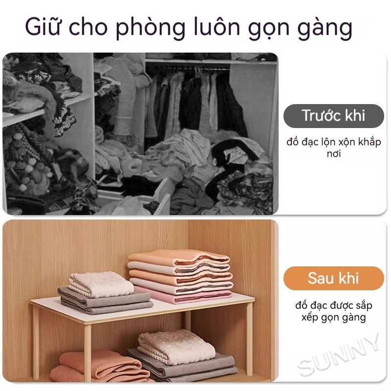 Kệ chia tầng tủ quần áo Ngăn đồ gấp gọn Tăng diện tích lưu trữ Dễ lắp đặt cho tủ nhỏ 𝙎𝙐𝙉𝙉𝙔 𝘽𝙄𝙀𝙍𝙀
