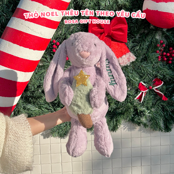Thỏ Bunny Noel ôm Thông Gấu Bông Thỏ Thêu Tai Theo Yêu Cầu - Quà tặng Giáng Sinh Noel Christmas Thú Nhồi Bông Rosa