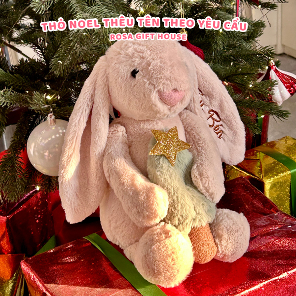 Thỏ Bunny Noel ôm Thông Gấu Bông Thỏ Thêu Tai Theo Yêu Cầu - Quà tặng Giáng Sinh Noel Christmas Thú Nhồi Bông Rosa