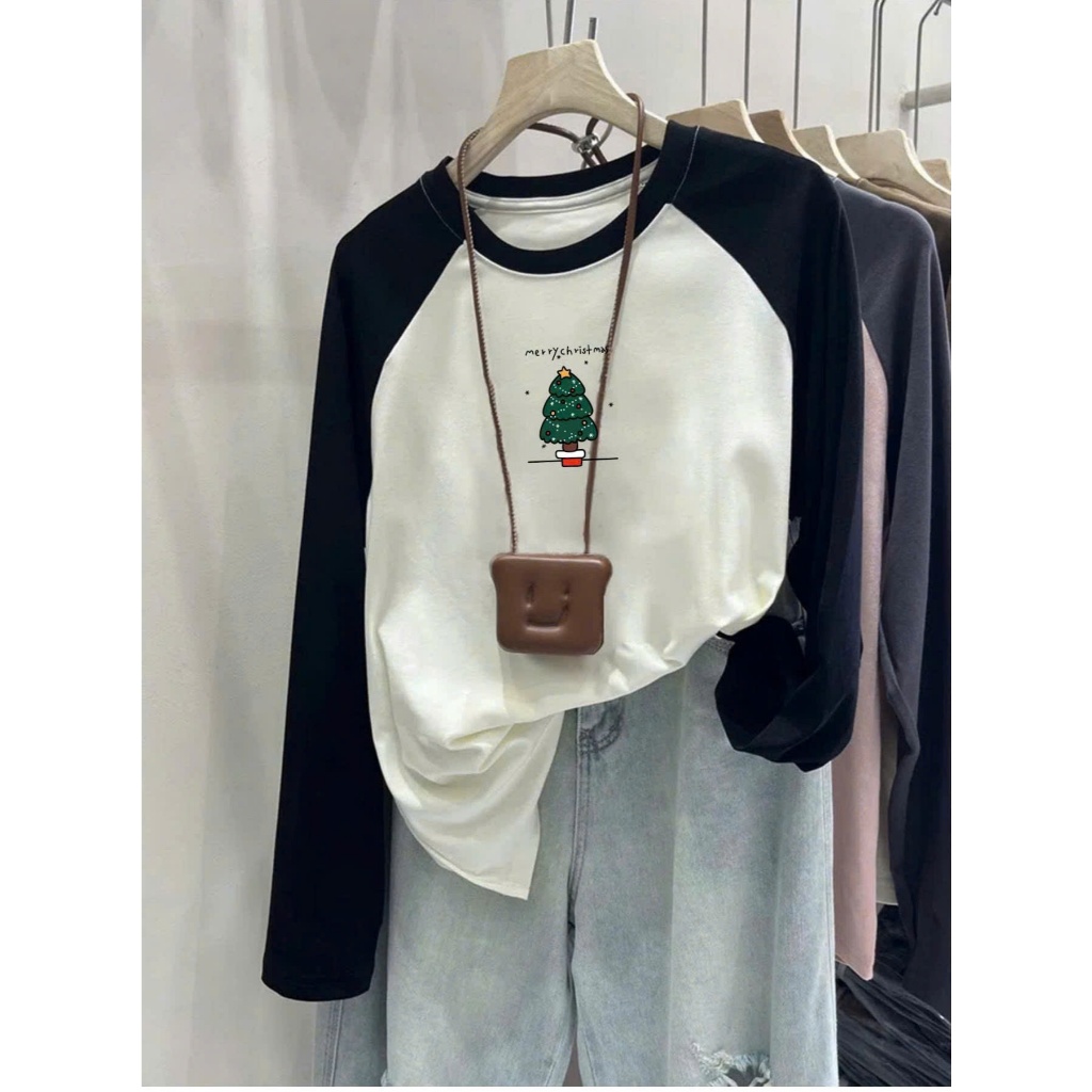 Áo dài tay phối màu in hình Basic JULY FASHION, Áo thun nữ tay dài Ragan mềm mịn, chất thun xượt mặc ấm