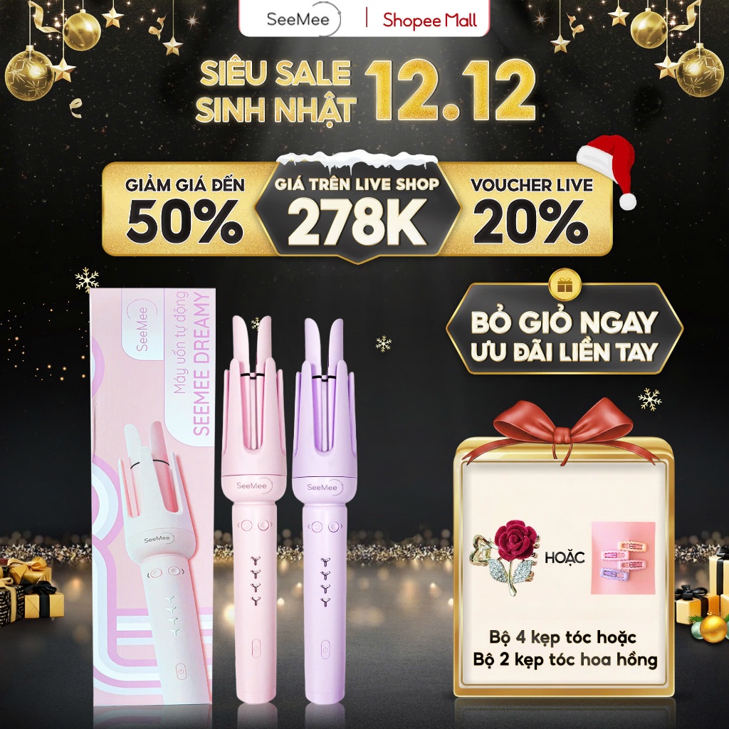 [GIÁ 294K TẠI LIVE SHOP] Máy uốn tóc tự động SeeMee chất liệu gốm sứ đường kính uốn 32mm phiên bản 2025