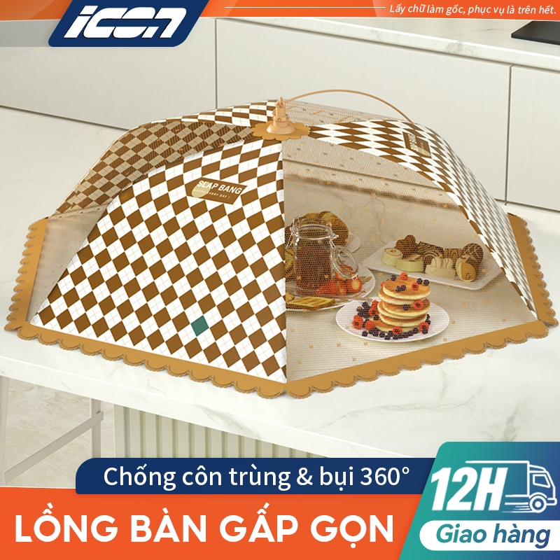 Lồng bàn gấp gọn ICON - Đậy thức ăn chống ruồi, chất liệu polyester bền chắc 70cm - Họa tiết kẻ sọc Bắc Âu sang trọng