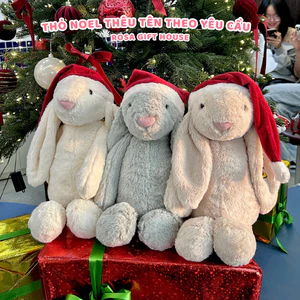 Thỏ Bunny Noel đội mũ Noel Gấu Bông Thỏ Thêu Tai Theo Yêu Cầu - Quà tặng Giáng Sinh Noel Christmas Thú Nhồi Bông