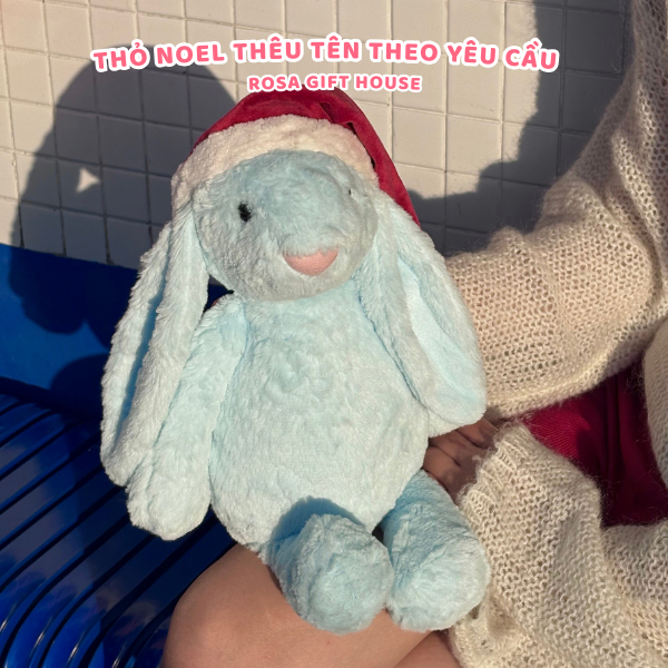 Thỏ Bunny Noel đội mũ Noel Gấu Bông Thỏ Thêu Tai Theo Yêu Cầu - Quà tặng Giáng Sinh Noel Christmas Thú Nhồi Bông