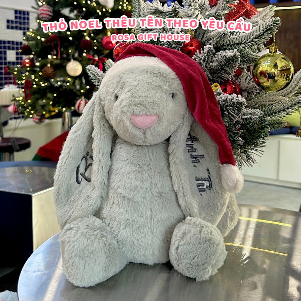Thỏ Bunny Noel đội mũ Noel Gấu Bông Thỏ Thêu Tai Theo Yêu Cầu - Quà tặng Giáng Sinh Noel Christmas Thú Nhồi Bông