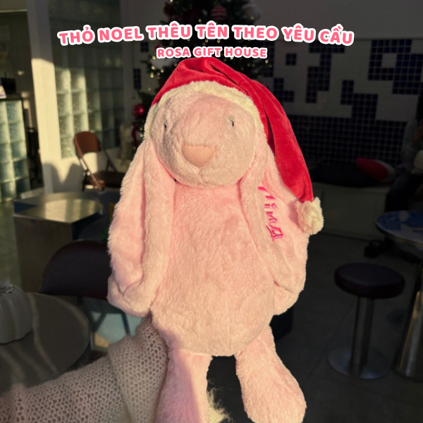 Thỏ Bunny Noel đội mũ Noel Gấu Bông Thỏ Thêu Tai Theo Yêu Cầu - Quà tặng Giáng Sinh Noel Christmas Thú Nhồi Bông