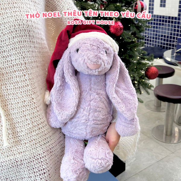 Thỏ Bunny Noel đội mũ Noel Gấu Bông Thỏ Thêu Tai Theo Yêu Cầu - Quà tặng Giáng Sinh Noel Christmas Thú Nhồi Bông