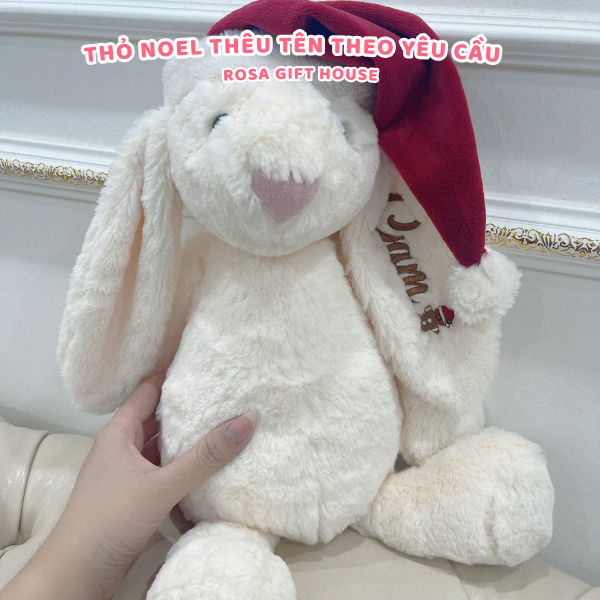 Thỏ Bunny Noel đội mũ Noel Gấu Bông Thỏ Thêu Tai Theo Yêu Cầu - Quà tặng Giáng Sinh Noel Christmas Thú Nhồi Bông