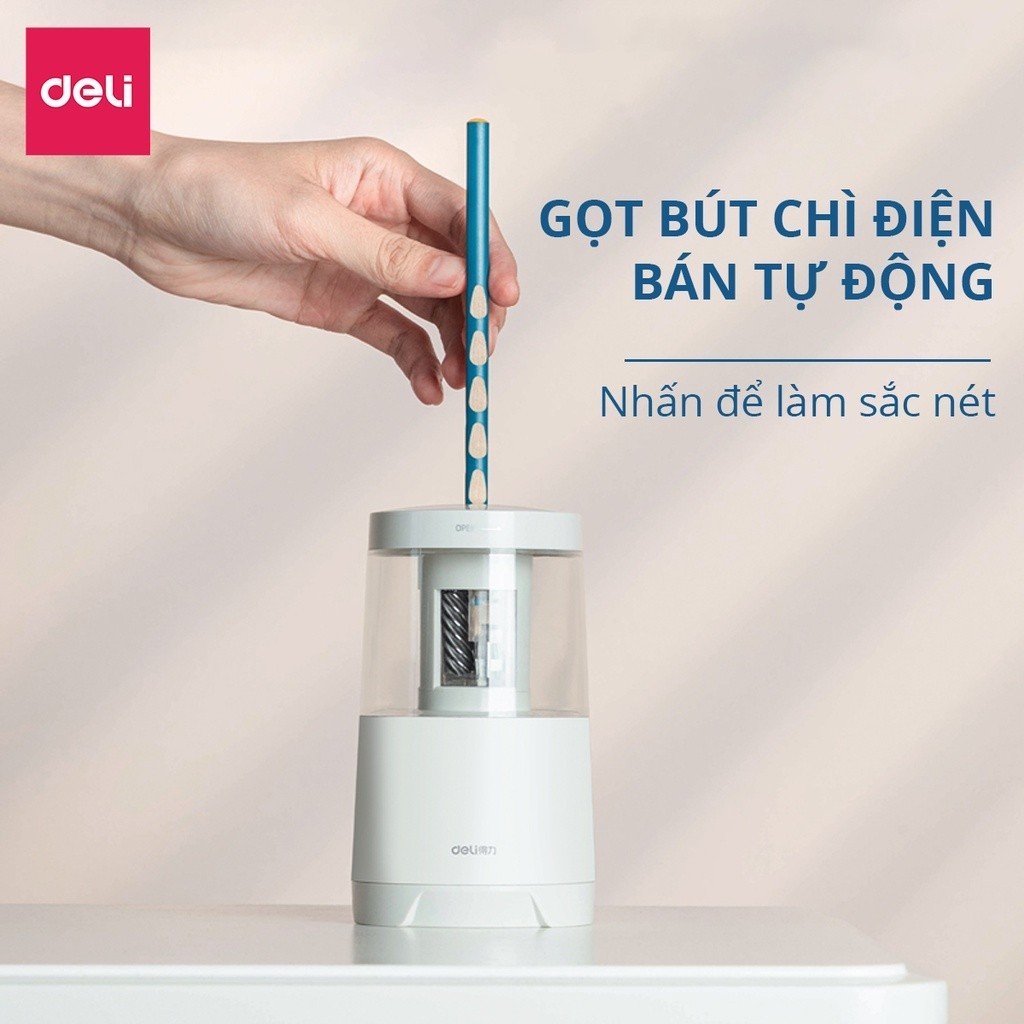 [Deli] Gọt Bút Chì Điện Tự Động Cỡ Lớn – Mài Nhanh, An Toàn, Dùng Cho Học Sinh & Văn Phòng