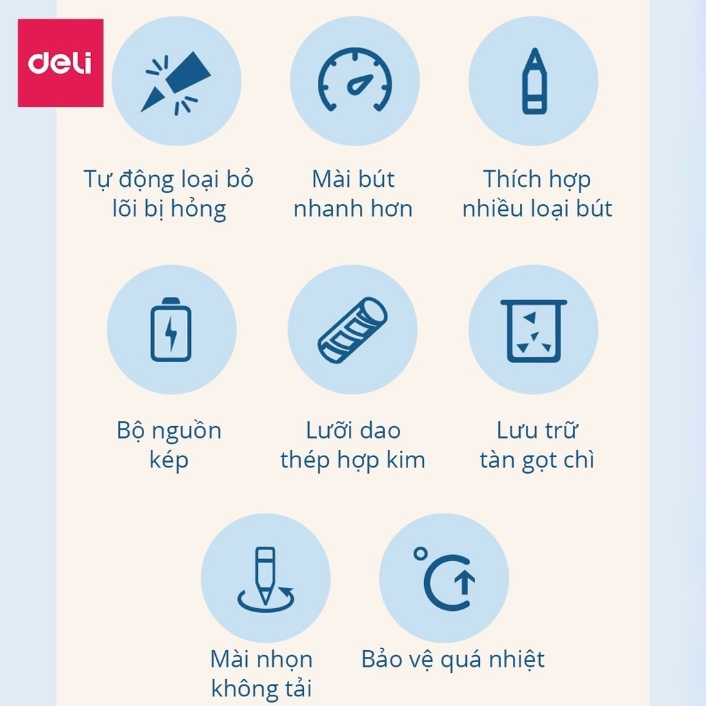 [Deli] Gọt Bút Chì Điện Tự Động Cỡ Lớn – Mài Nhanh, An Toàn, Dùng Cho Học Sinh & Văn Phòng