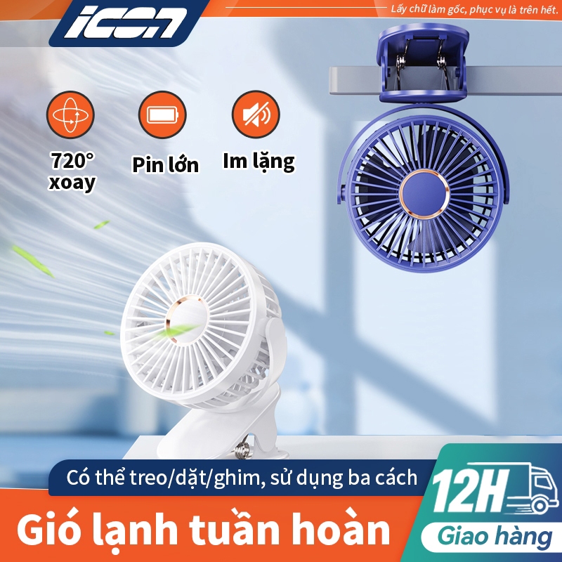 ICON Quạt Kẹp Mini USB Đa Năng - Gọn Nhẹ, Tiện Lợi, Pin Sạc Dùng Lâu | Ship COD