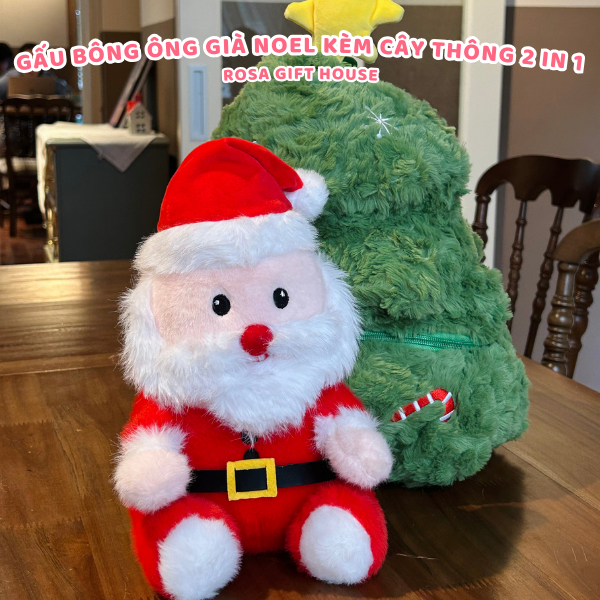 Gấu Bông Noel Nai, Tuần Lộc, Ông Già Noel Kèm Cây Thông 2 in 1 Cây thông nhồi bông trang trí Giáng Sinh