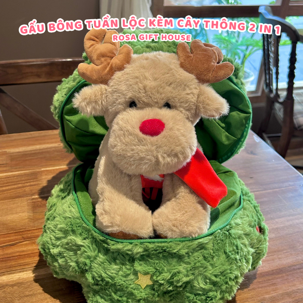 Gấu Bông Noel Nai, Tuần Lộc, Ông Già Noel Kèm Cây Thông 2 in 1 Cây thông nhồi bông trang trí Giáng Sinh