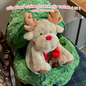 Gấu Bông Noel Nai, Tuần Lộc, Ông Già Noel Kèm Cây Thông 2 in 1 Cây thông nhồi bông trang trí Giáng Sinh