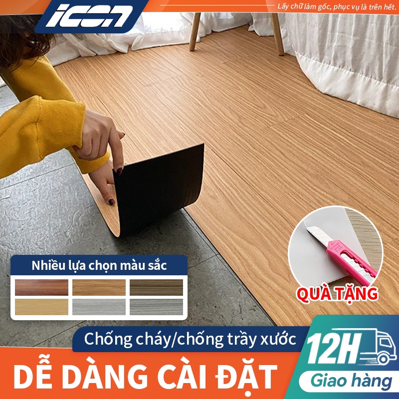 ICON Miếng nhựa lót sàn giả vân gỗ sang trọng, có keo sẵn dễ dán,Có nhiều lựa chọn màu sắc