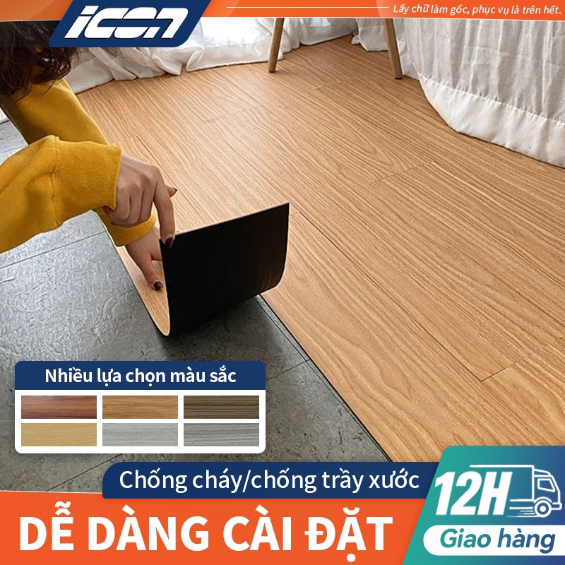 ICON Miếng nhựa lót sàn giả vân gỗ sang trọng, có keo sẵn dễ dán,Có nhiều lựa chọn màu sắc