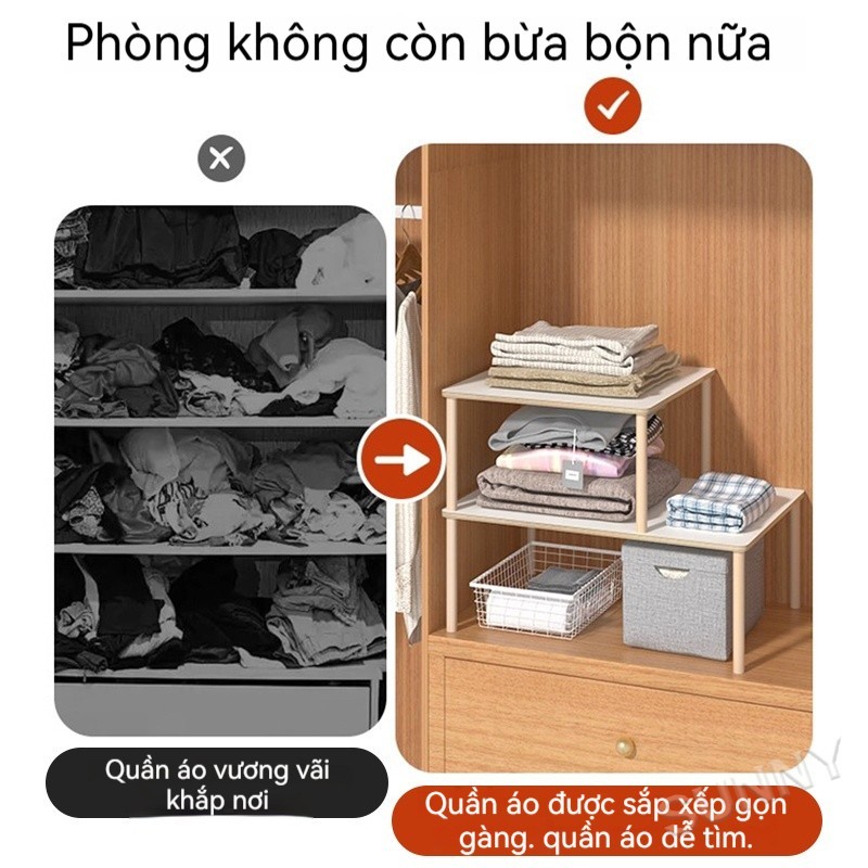 Kệ chia tầng tủ quần áo Ngăn đồ gấp gọn Tăng diện tích lưu trữ Dễ lắp đặt cho tủ nhỏ 𝙎𝙐𝙉𝙉𝙔 𝘽𝙄𝙀𝙍𝙀