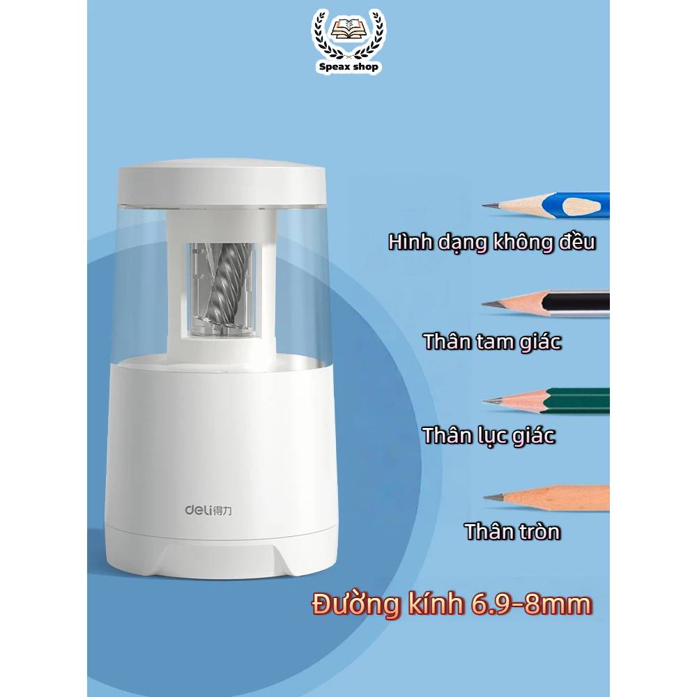 [Deli] Gọt Bút Chì Điện Tự Động Cỡ Lớn – Mài Nhanh, An Toàn, Dùng Cho Học Sinh & Văn Phòng