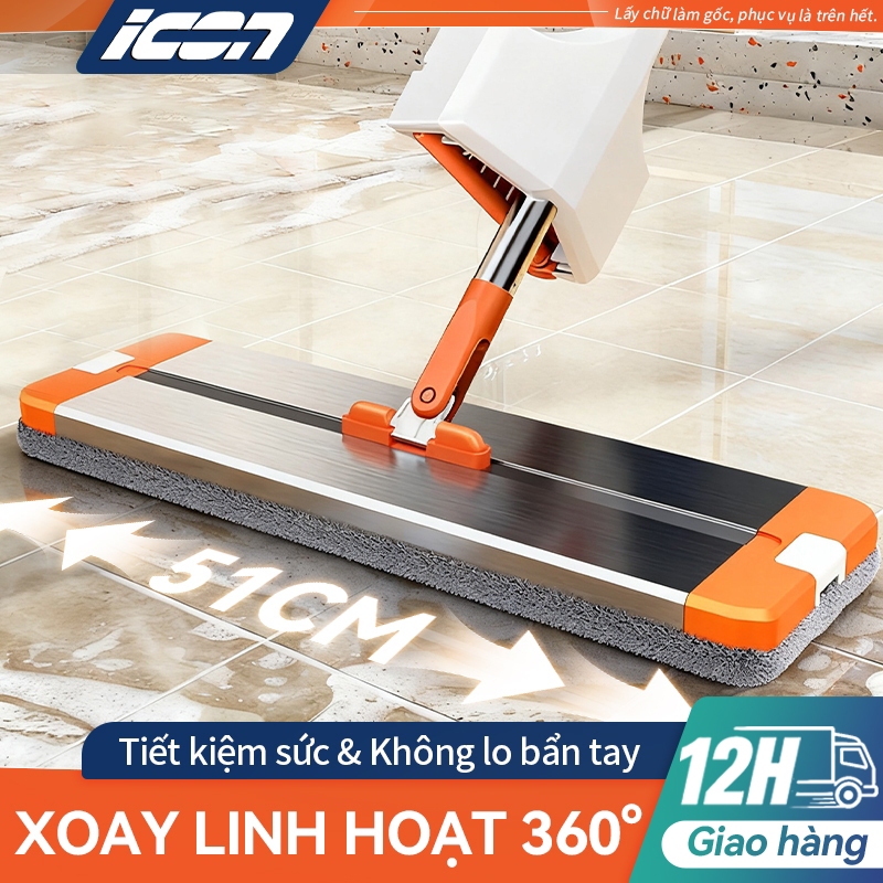 ICON Cây Lau Nhà Thông Minh Tự Vắt 360° | Bàn Lau Lớn 51cm, Công Nghệ Khô Ướt 2-trong-1
