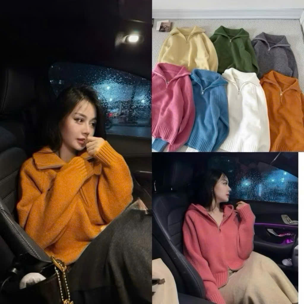 Áo Len Lông Thỏ Nữ Cổ Bẻ Cao Khóa Kéo COZY Joolate Áo Len Nữ Hàng Siêu Đẹp Thu Đông 2025 P5