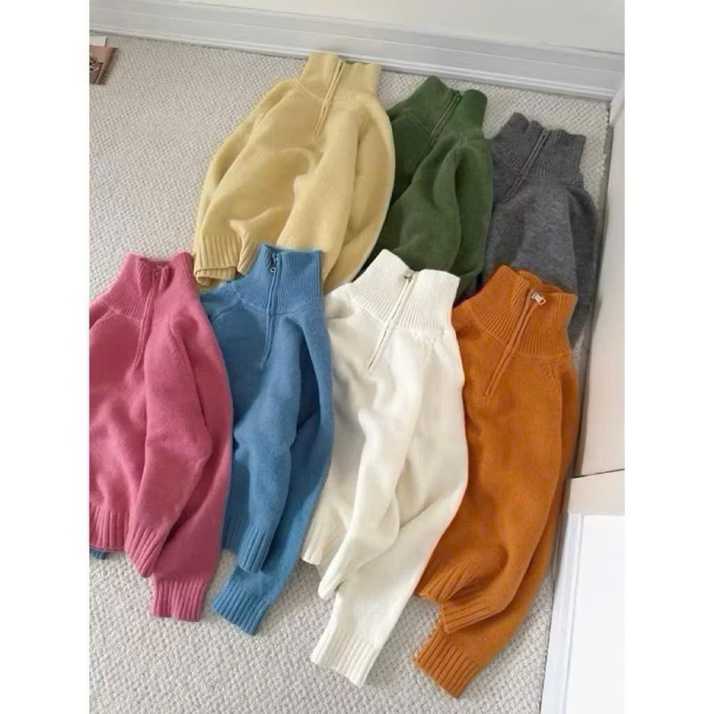Áo Len Lông Thỏ Nữ Cổ Bẻ Cao Khóa Kéo COZY Joolate Áo Len Nữ Hàng Siêu Đẹp Thu Đông 2025 P5