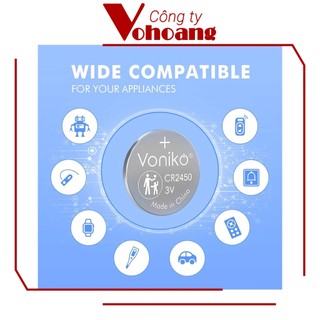 Pin Voniko CR2450 Lithium thương hiệu Mỹ chính hãng, điện áp 3V, tương thích mọi thiết bị, pin lâu