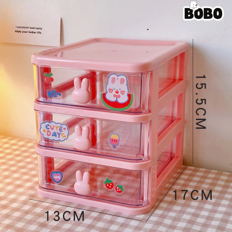 Tủ Mini Thỏ Nhiều Ngăn Tặng Sticker, Hộp Đựng Phụ Kiện Nhỏ Nhắn Nhiều Tầng Siêu Cute