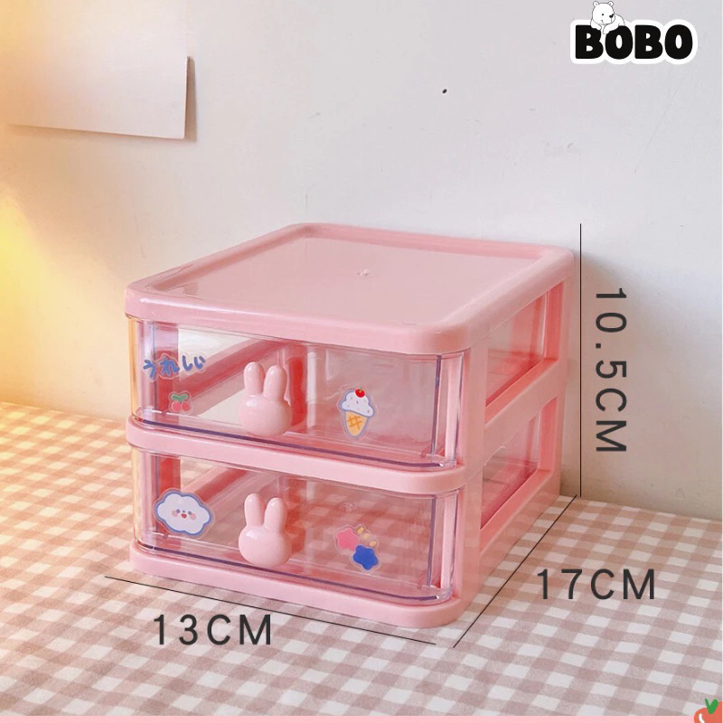 Tủ Mini Thỏ Nhiều Ngăn Tặng Sticker, Hộp Đựng Phụ Kiện Nhỏ Nhắn Nhiều Tầng Siêu Cute