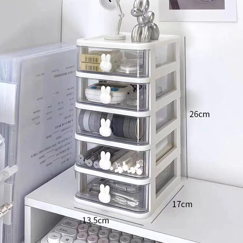 Tủ Mini Thỏ Nhiều Ngăn Tặng Sticker, Hộp Đựng Phụ Kiện Nhỏ Nhắn Nhiều Tầng Siêu Cute