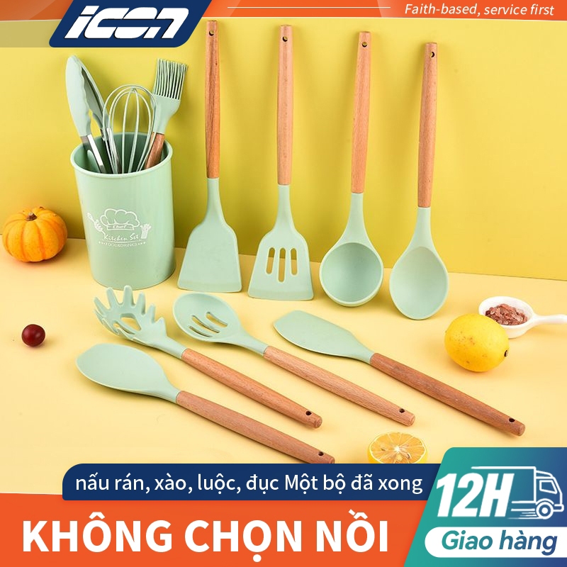 Bộ 12 Dụng Cụ Nhà Bếp Silicon Cao Cấp - Chịu Nhiệt Tốt, Chống Dính, Dễ Vệ Sinh, An Toàn Sức Khỏe