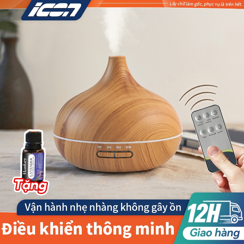 Máy Xông Tinh Dầu ICON - Vân Gỗ, Đèn LED 7 Màu, Remote Điều Khiển, Tự Ngắt Khi Hết Nước