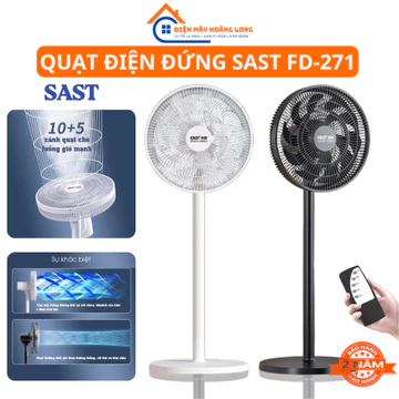 Quạt Điện Đứng SAST FD-271 Kèm Điều Khiển Từ Xa - Quạt Cây Đứng Lưu Hẹn Giờ 12 Tiếng Thu Dài Ngắn