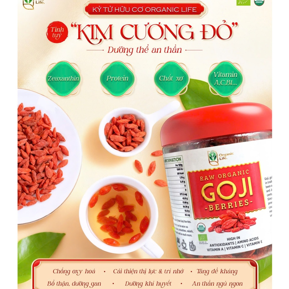 Kỷ Tử Ninh Hạ Hữu Cơ Green Nature/ Organic Life quả to, ngon ngọt, làm trà dưỡng nhan